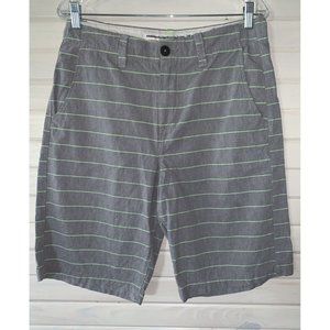 AMERICAN EAGLE Sz 30 Longboard Gray Green Striped Chino Shorts 100% Cotton EUC